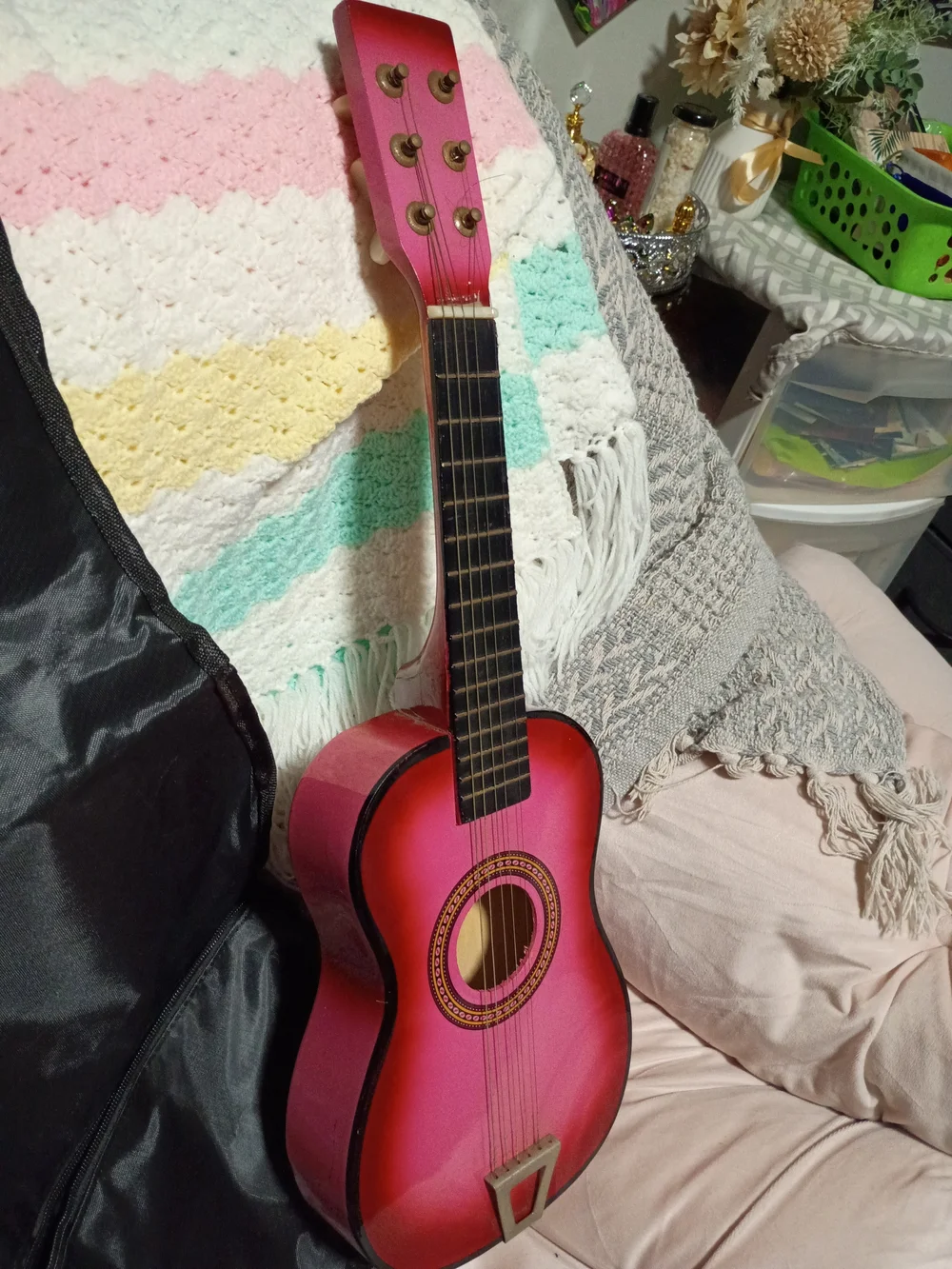 Kids Pink Mini Acoustic Real Guitar- Beginner Practice Guitar